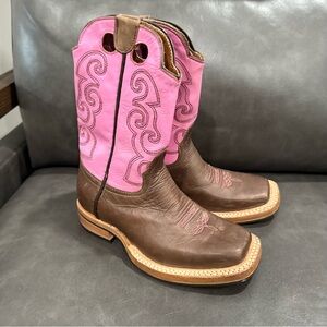 Pink and Brown square toe Western Boots girls